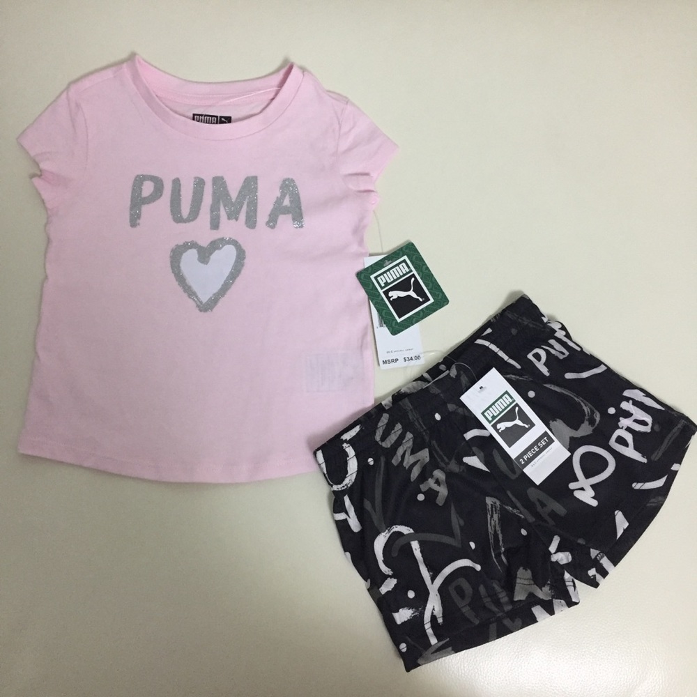 Puma cute pink sparkly puma shorts top set